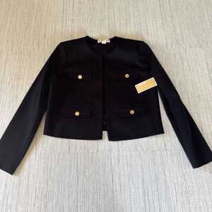 Michael Kors black cropped blazer jacket  gold-tone buttons Medium Retail $155